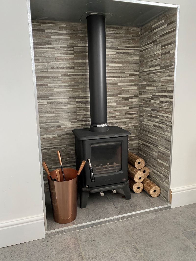 Nice kitchen log burner install: Swipe To View More Images
