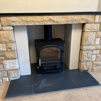 Little  Thurlow stove fitted in Groby. 
Customer to paint inside the chamber.: Click Here To View Larger Image